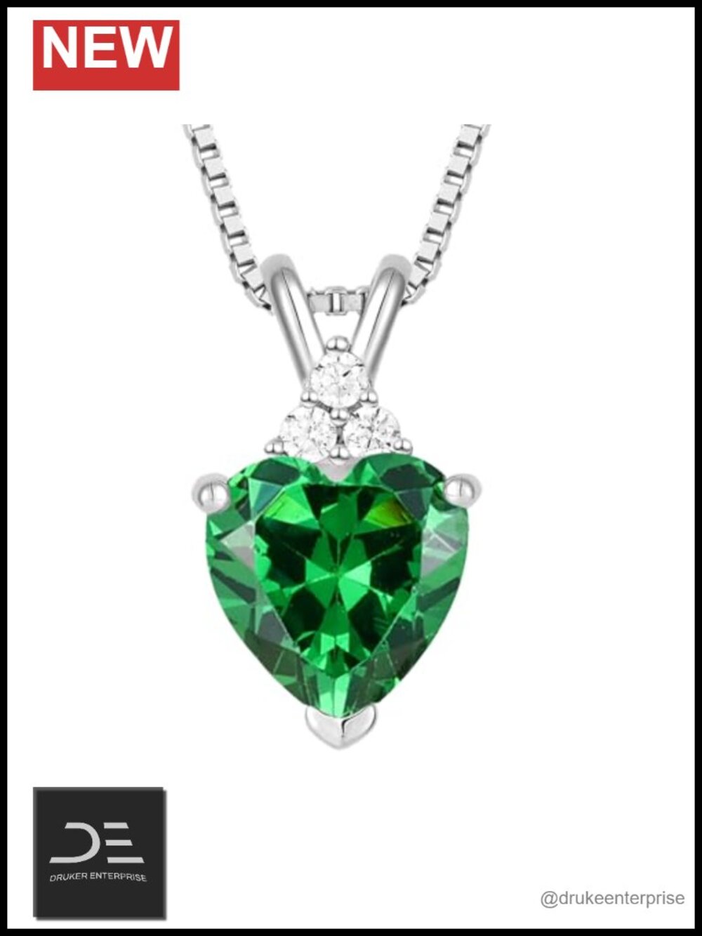 Sterling Silver Heart Pendant Necklace Created Emerald Love Jewelry